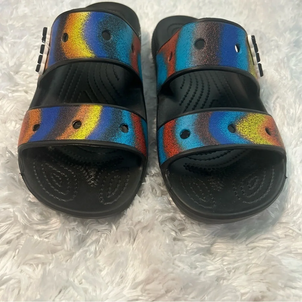 CROCS Black and Blue Sandals Sporty Summer Slides